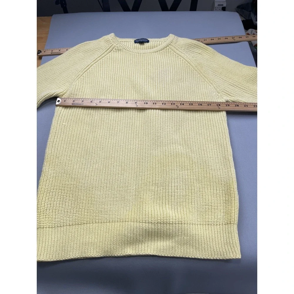 Lands End Mens Sweater Large Fisherman Cotton Rib Knit Crew Neck Yellow Vintage‎